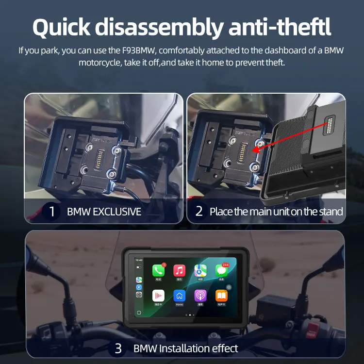 Waterproof Anti Theft 7 Inch HD Motorcycle GPS Navigation Heat Resistant Screen Android CarPlay Supports TPMS