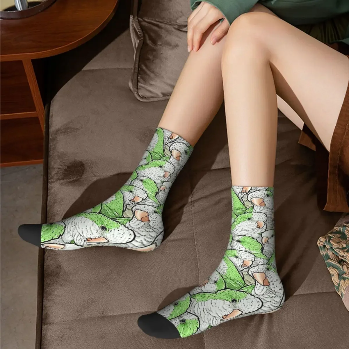 Green Quaker Monk Parakeets Socks Harajuku High Quality Stockings All Season Long Socks Accessories for Unisex Christmas Gifts