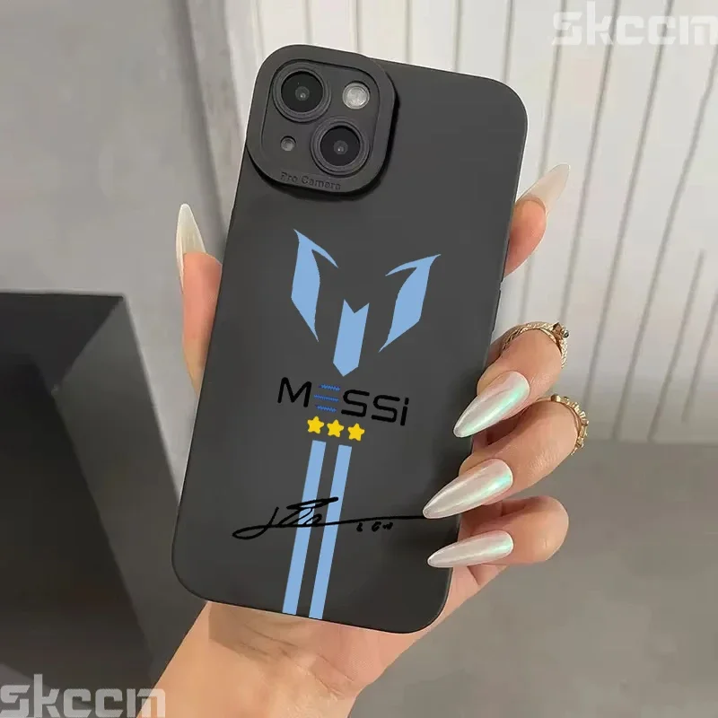 حافظة لهاتف آيفون 16 15 14 13 12 11 Pro Max XS X XR 8 7 Plus MESSi غطاء ناعم لحماية العدسات المقاومة للصدمات