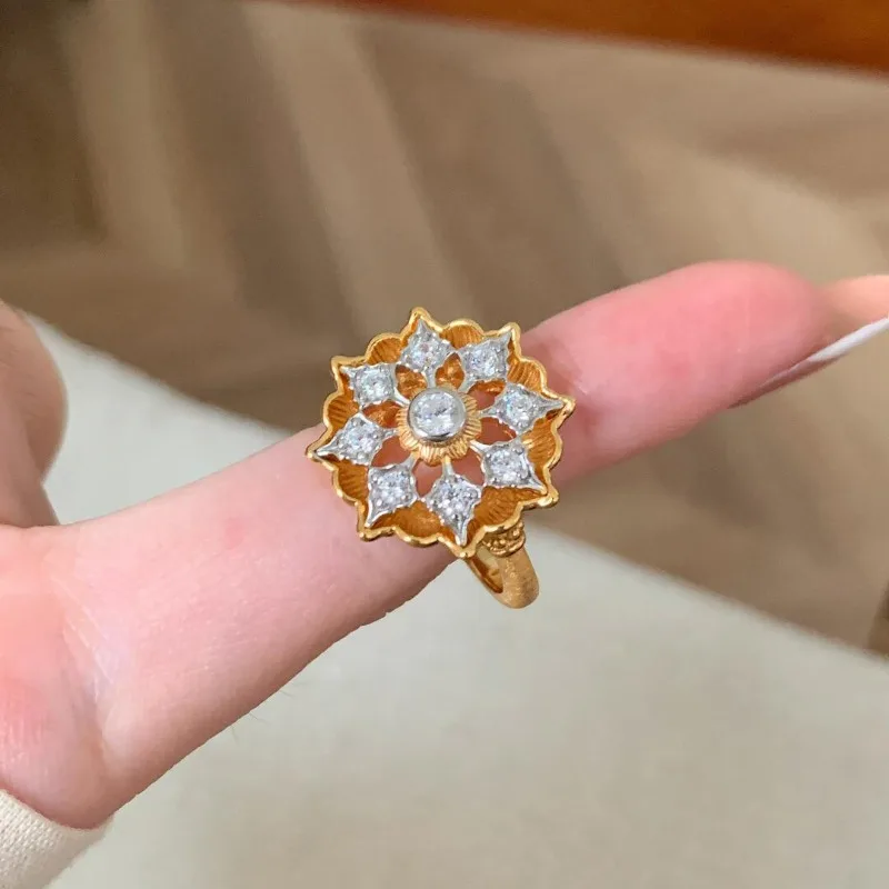 Buchi نمط الفضة نحى الزركون الدانتيل ندفة الثلج حلقة مفتوحة المرأة المتخصصة تصميم الأزياء الخفيفة الفاخرة والمجوهرات الرائعة