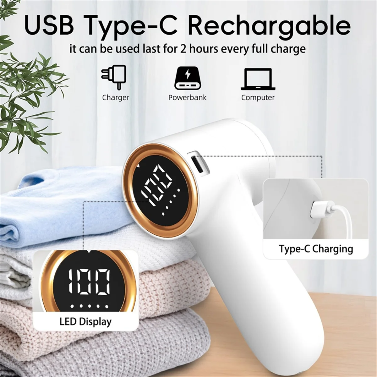 Fabric Shaver, Lint Remover for Clothes with LED Display, USB Rechargeable Debobbler, Lints Shaver Defuzzer