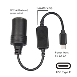 5V USB C Male to 12V Car Cigarette Lighter Female Power Adapter Converter for Car Electronics Accessories 11.8in