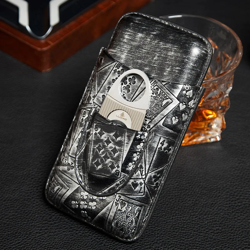 

Portable Humidor Travel Cigar Holster Set 3 Tubes Cigar Holder Tube Gray Outdoor Cuban Large Aperture 60 Rings Gift Cigar Cutter