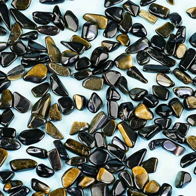 Natural golden luminescent obsidian chips, sparkling yellow artificial crystal
