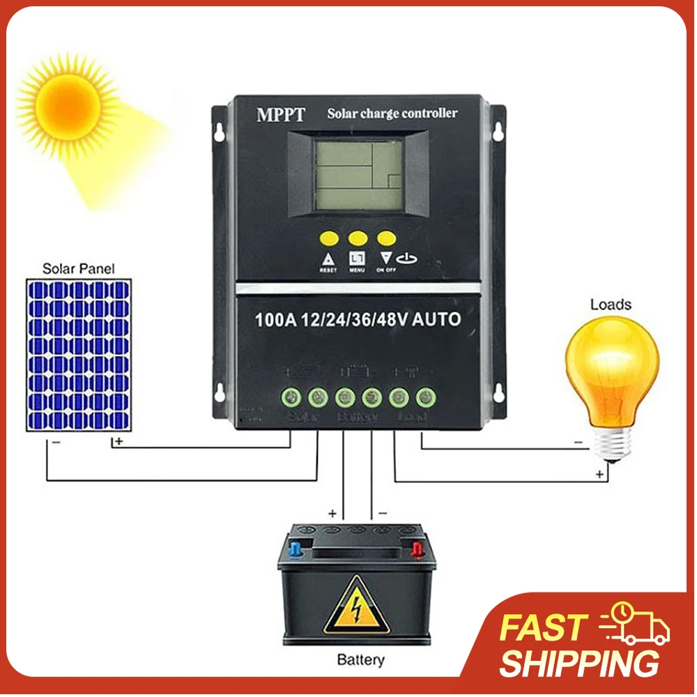 

Контроллер заряда солнечных батарей MPPT 100А с ЖК-дисплеем и двумя USB-портами, интеллектуальный регулятор для 12В/24В/36В/48В, автоматический, для кемперов, для кислотных и литиевых аккумуляторов