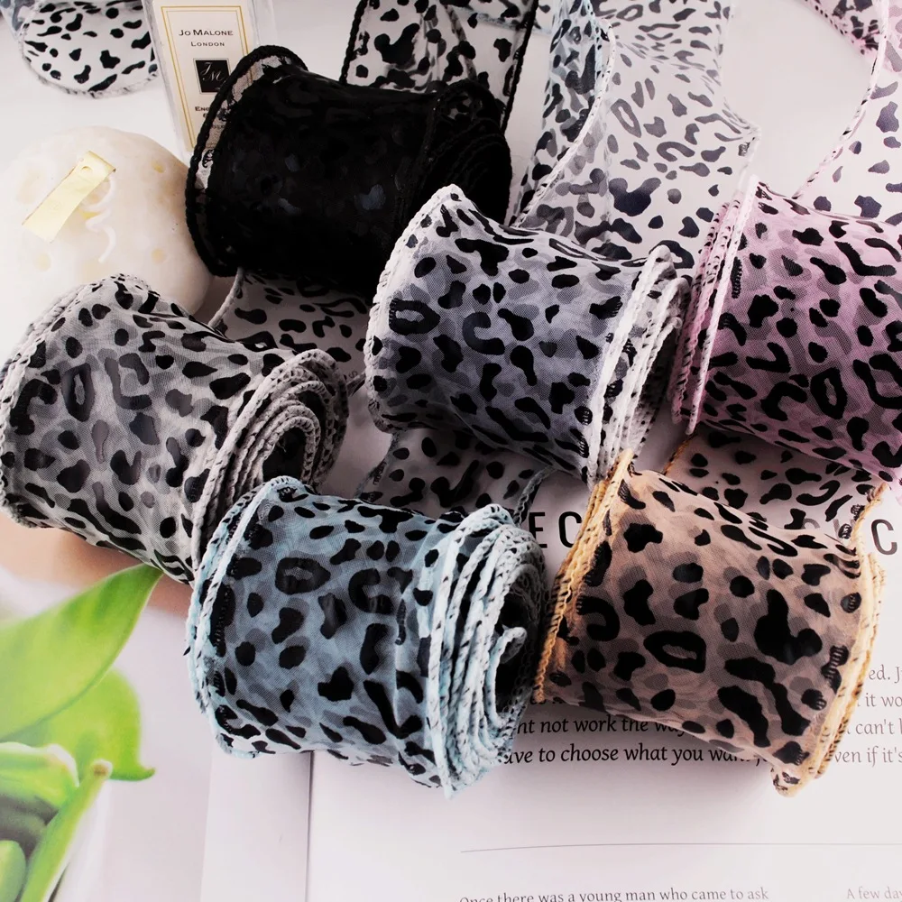 

6cm Leopard Edge-Sealed Organza Ribbon for DIY Bows, Hair Accessories, Crafts 30 Yds/Roll
