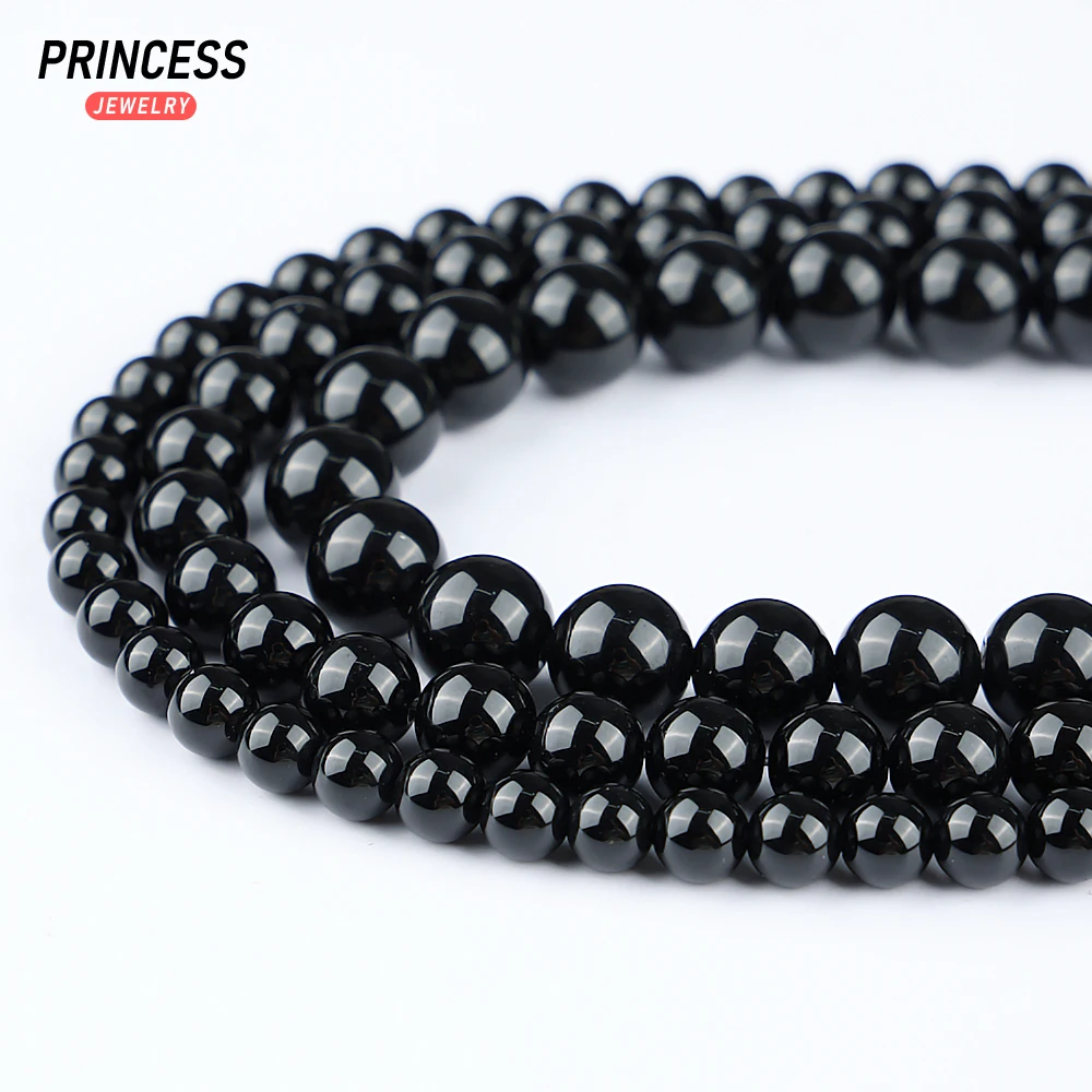 A+ Natural Black Agate 6 8 10 12mm Loose Onyx Beads for Jewelry Making Bracelet Wholesale Crystal Stone Beads DIY Accessories