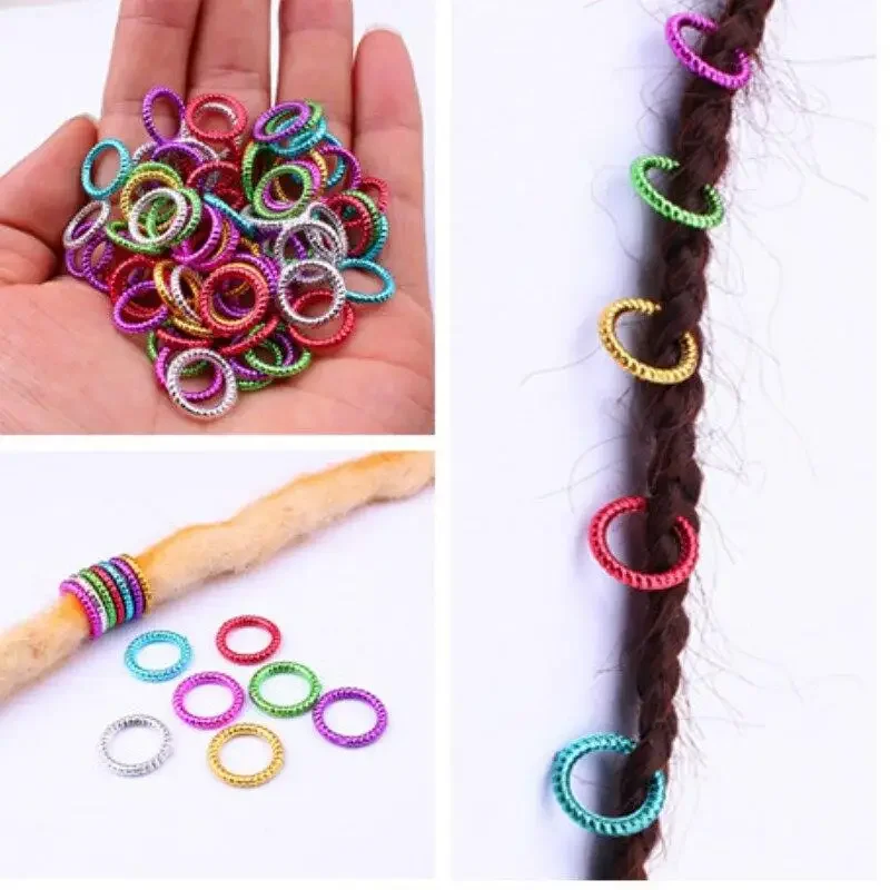 50pcs/set Long Hair Braid Beads Hair Clip Braids Colorful Dreadlock Ring Beads Hair Braider Styling Tool Hairs Accessories