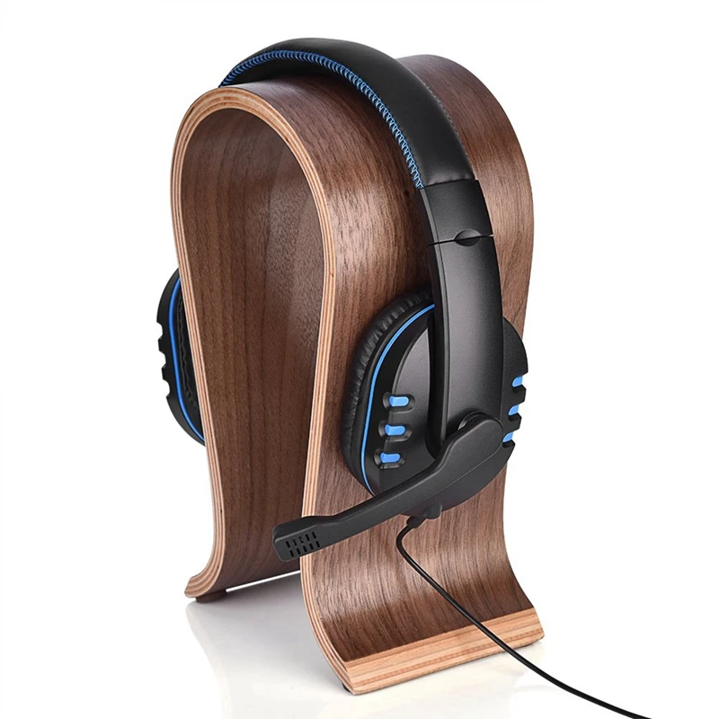 U Shape Headset Stand, Wooden Headphones Headset Holder Hanger Desk Headset Display Shelf Rack, For On-Ear Headphones