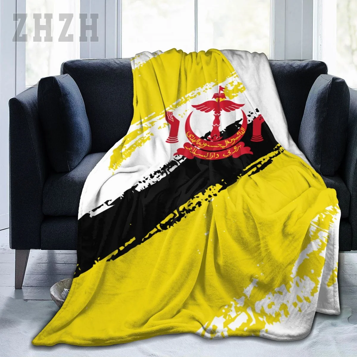 Blanket Brunei Flag Color Flannel Multifunction Camping Sofa Cover Keep Warm