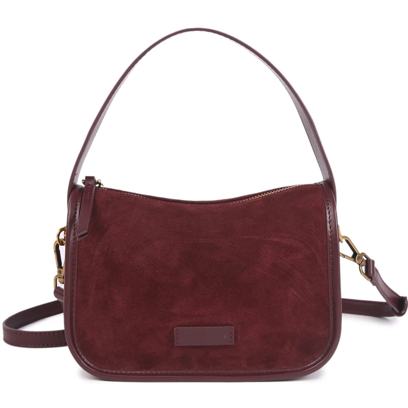 Suede Cowhide fashion ladies shoulder cross coffe bag luxury designer women brown handbag angola red image 2