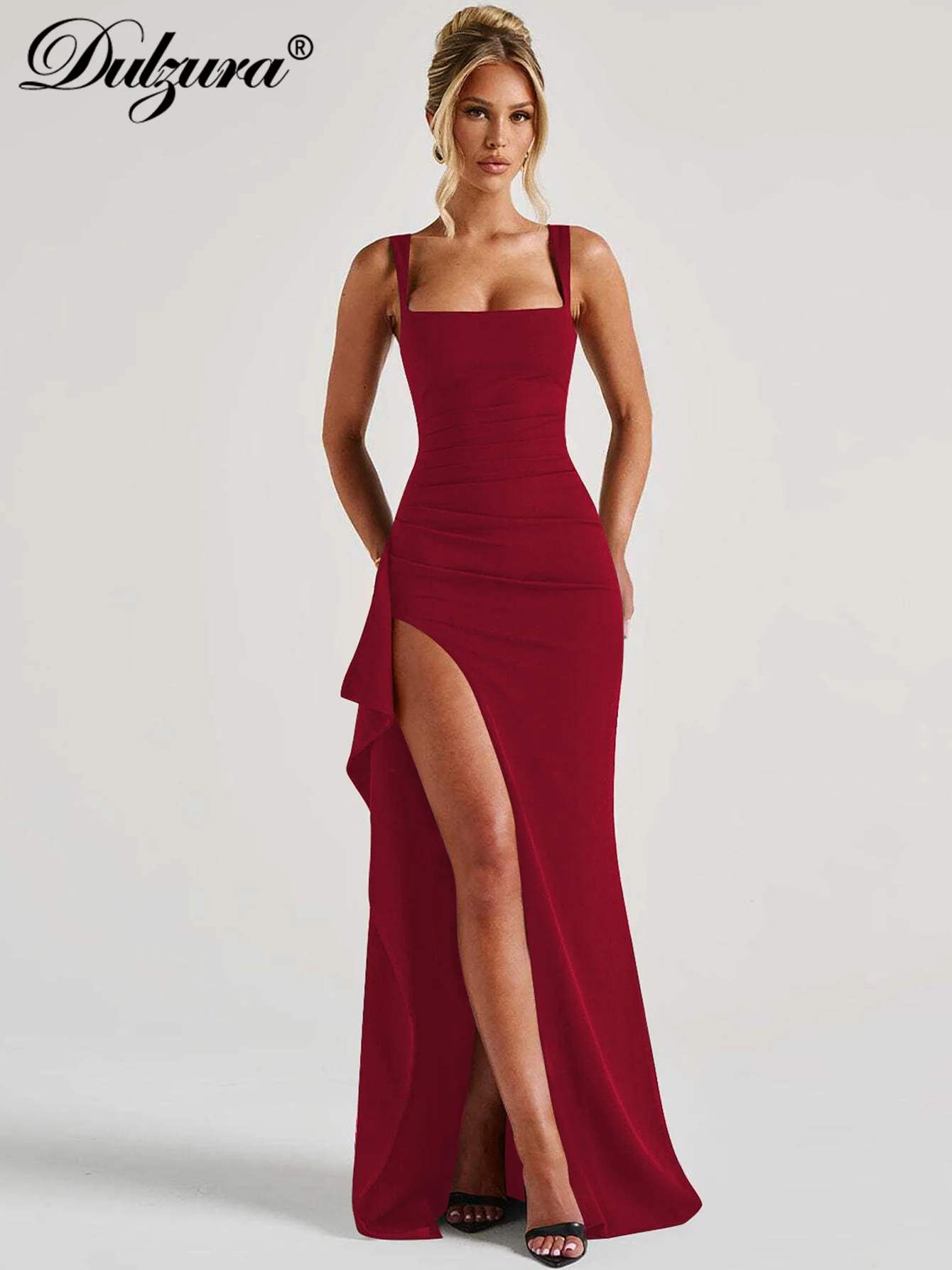 DulzuraแขนกุดBackless Bodycon Ruchedด้านข้างCami Maxiชุดเซ็กซี่Elegantชุดยาวปาร์ตี้Clubwearฤดูร้อนชุด