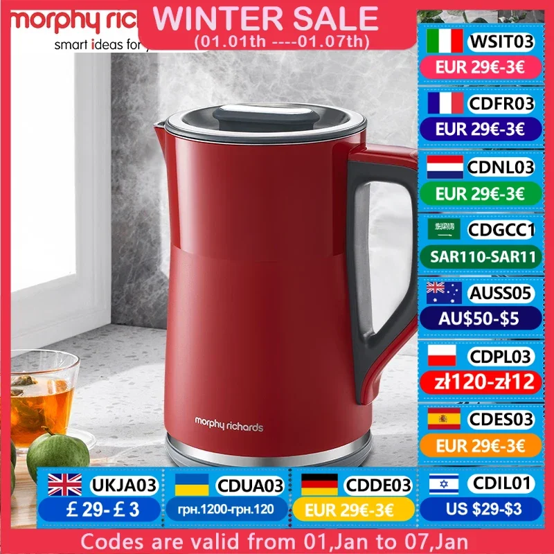 MORPHY RICHARDS Electric Kettle 1800W Fast Heating Thermal Insulation Temperature Setting 1.5L Water Boiler For Home MR6070