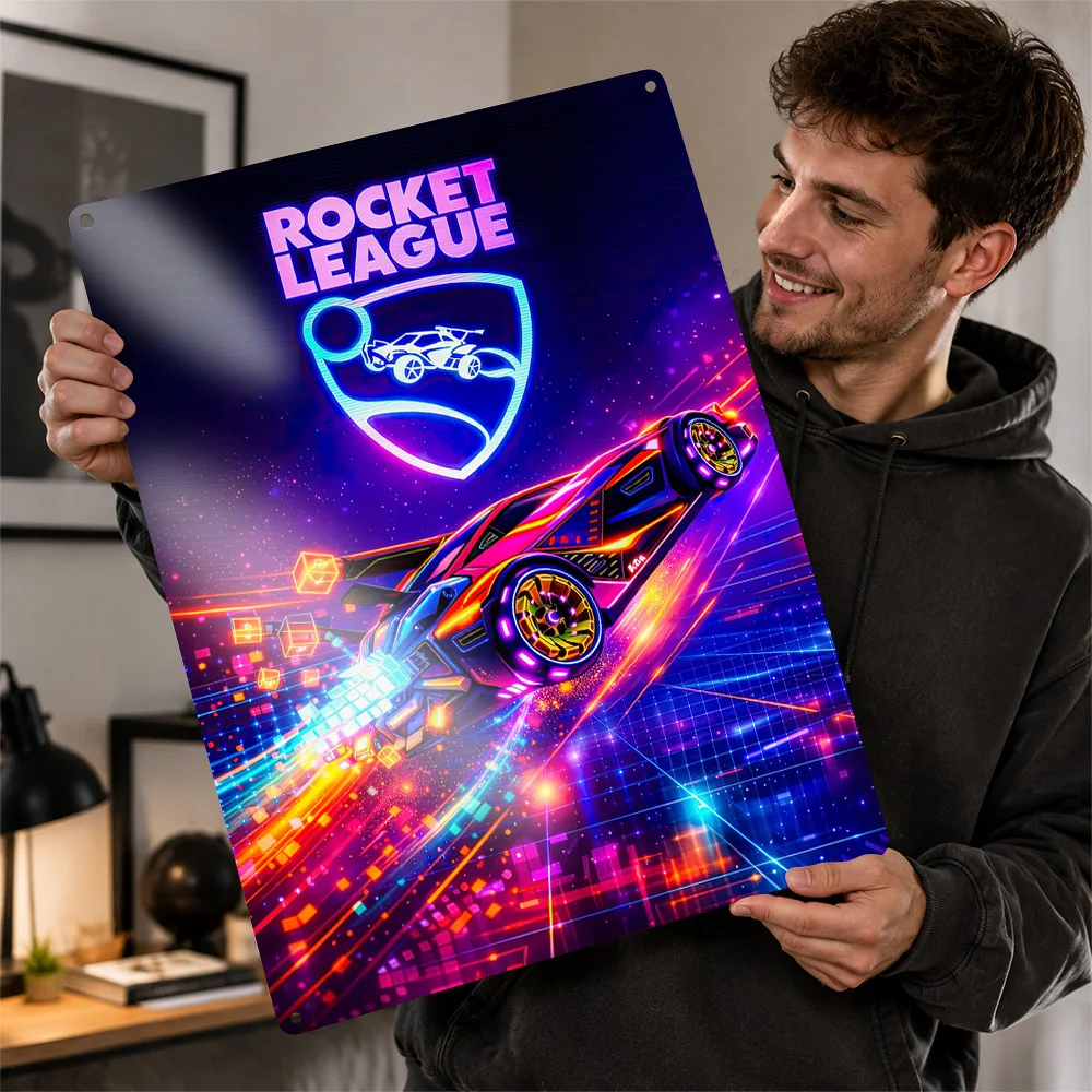 Rocket League Game Illustration Printed Poster Personalized Aluminum Metal Sign Arcade Hero Wall Art Ideal For Collector Rooms
