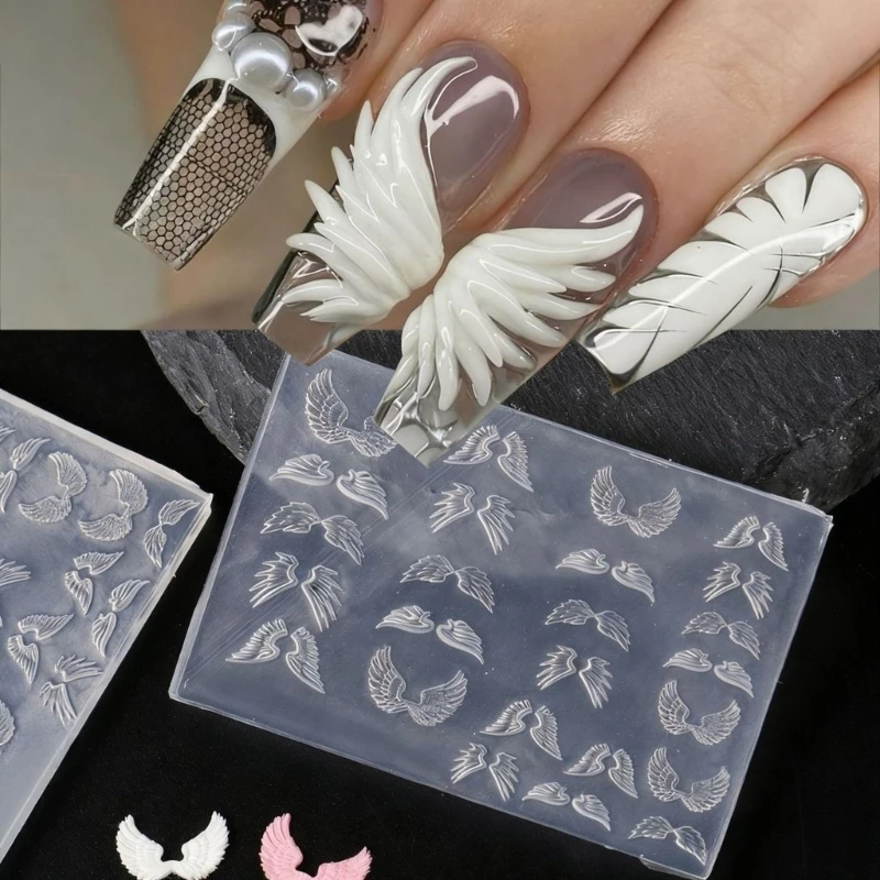 H7EB Flexible Nails Mould Wing Nails Art Template Moulds Silicone Texture Suitable for Beauticians and Art Learners