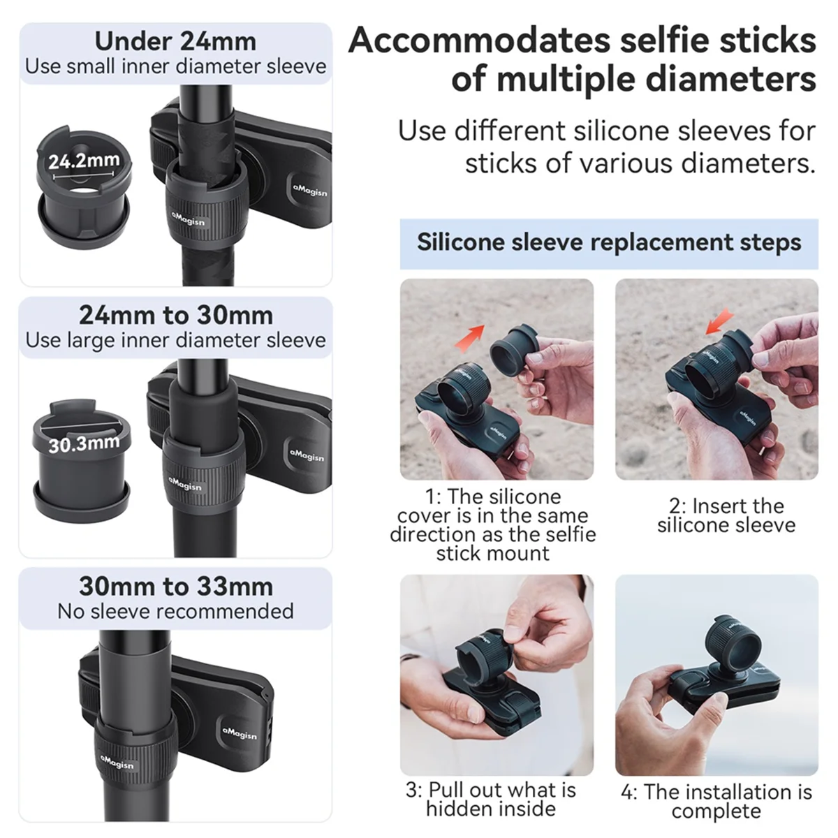 X61A_AMAGISN Selfie Stick-houder voor Insta 360 X4 X3 Ace Pro 2 GoPro 13