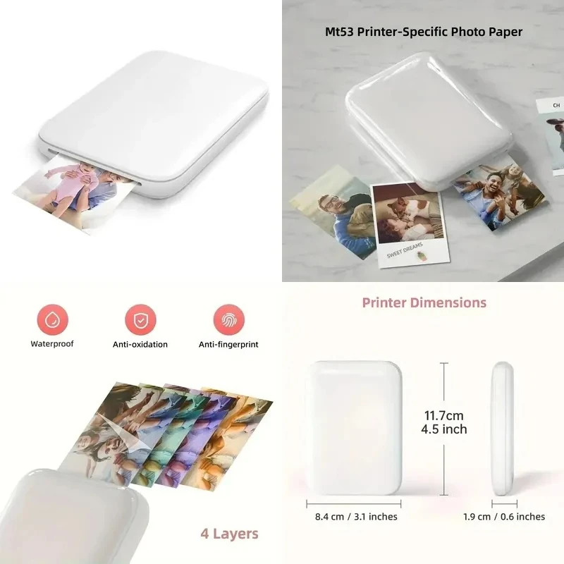 Impressora de Fotos Mini Portátil MT53 de 3 Polegadas, Impressora de Fotos Coloridas Sem Fio, Impressora USB e Scanner CN; GUA