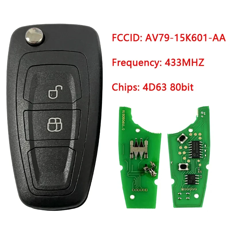 CN018074 Aftermarket 2 Button Flip Remote Car Key For Ford Ranger With 433 MHz 4D63 80 Bit FCC AV79-15K601-AA