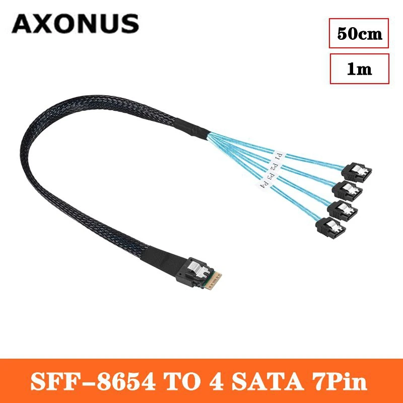 SF-103 Built-In Slim SAS SFF-8654 คู่ 4 SATA 7Pin Server Disk Array Cable 0.5m 1m