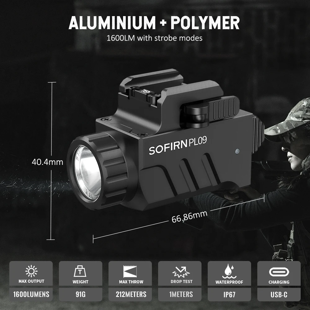 SOFIRN PL09 тактический фонарик SST40 Led светильник 1600 лм, перезаряжаемый, яркий, со стробоскопическим режимом