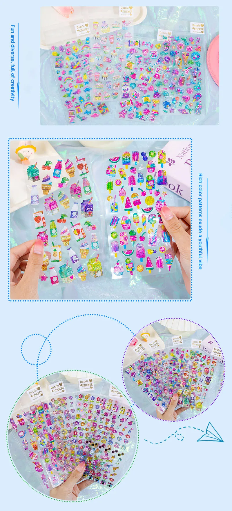 Bunte Kinderaufkleber Mädchen Geburtstagsgeschenke 3D Laser Funkelndes Einhorn Tier Süßigkeiten Aufkleber Scrapbook Dekoration Schulbedarf – Detail 4