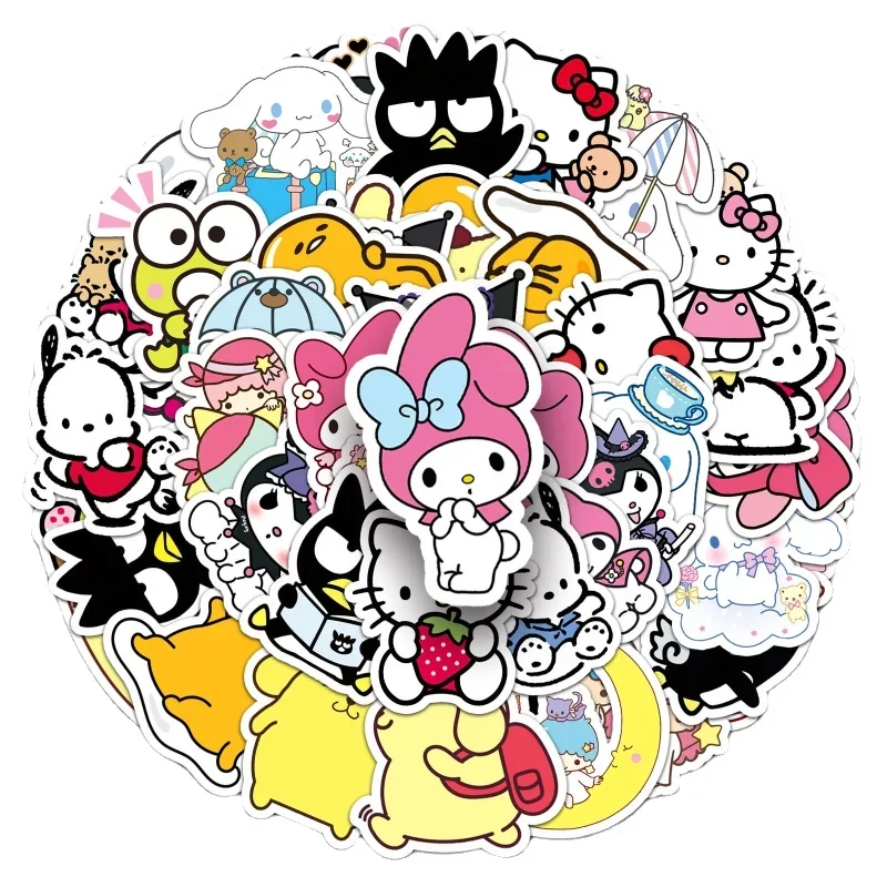 50Pcs/Set Kawaii Sanrio Mix Stickers Cartoon Cute My Melody Hello Kitty Kuromi Graffiti Decorative Anime Stationery Sticker Toys