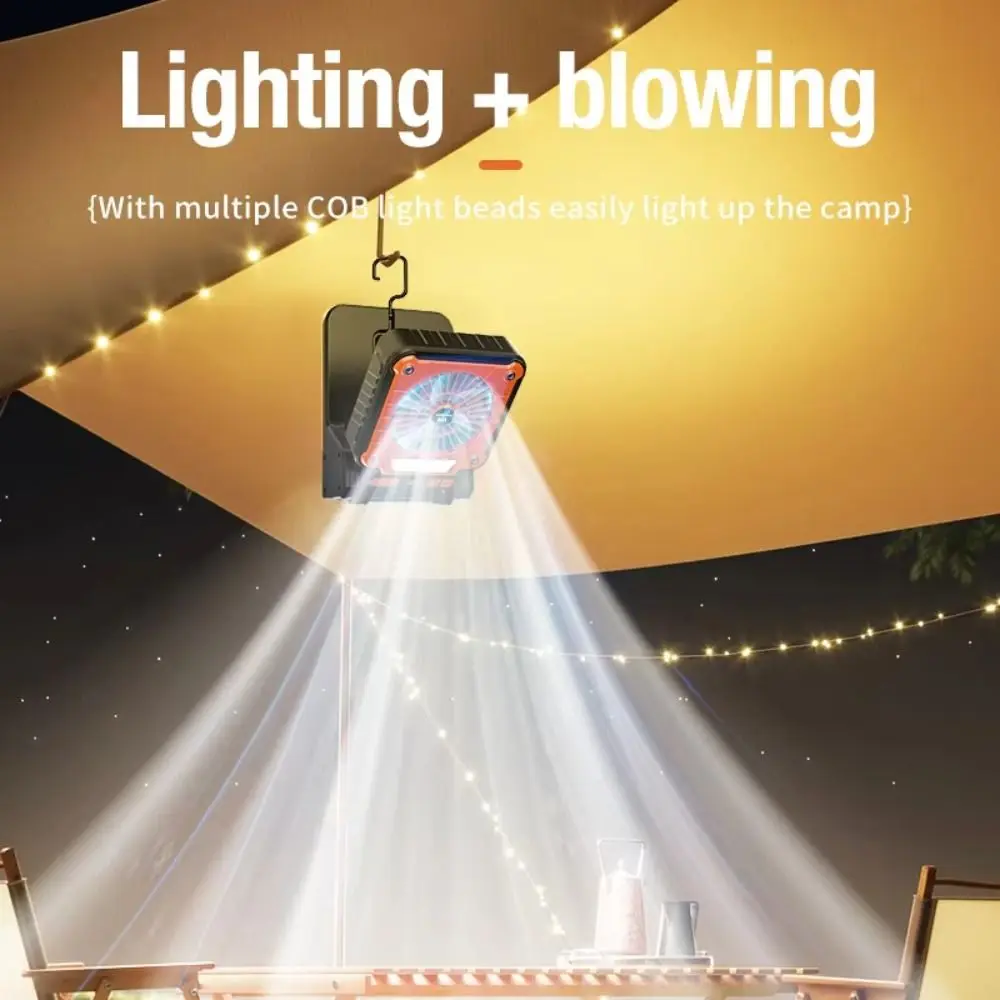 Green/Orange Camping Fan Folding Design USB Charging LED Camping Light LED Lights Solar Powered Multi-functional Fan Hiking