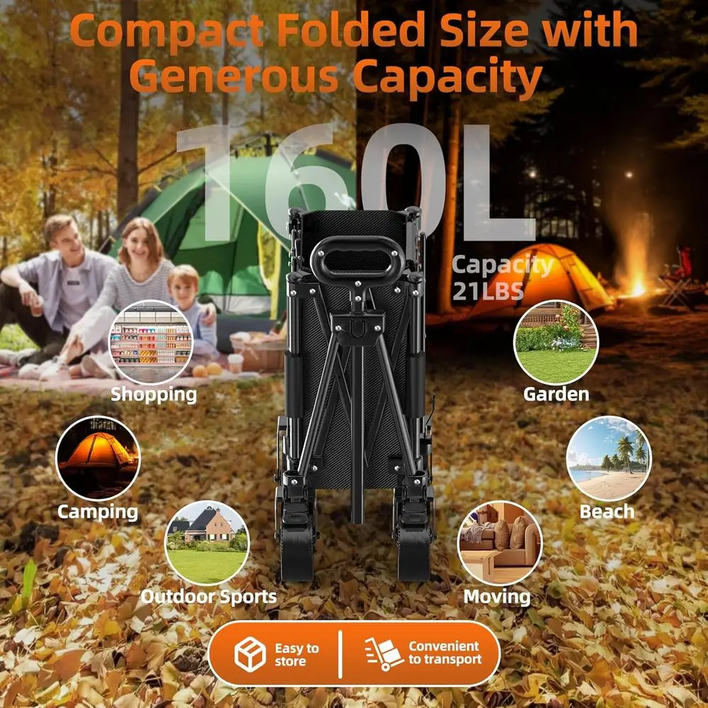 รถเข็นอเนกประสงค์พับได้ขนาดใหญ่พร้อมล้อ แข็งแรงทนทานสำหรับชายหาด ตั้งแคมป์ ขนของชำ มีช่องเก็บของด้านข้าง