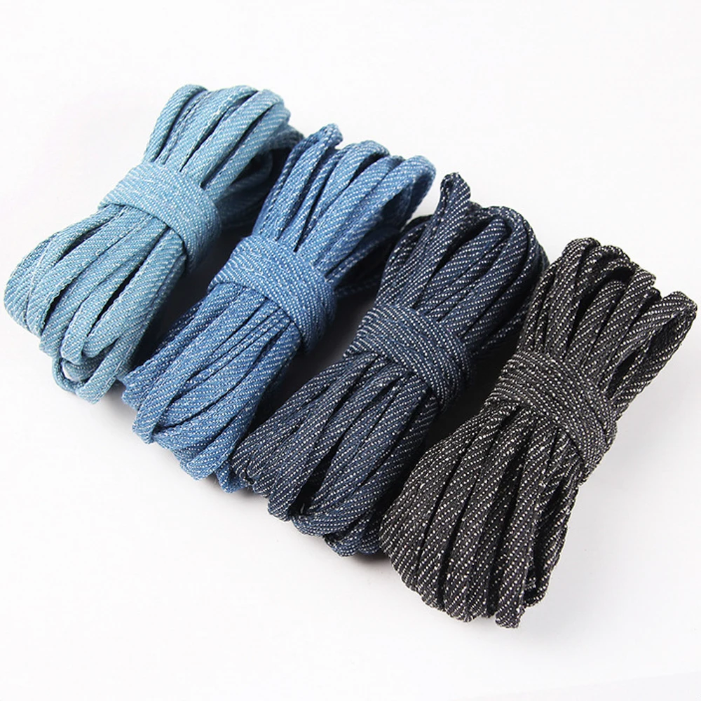 5M/Lote Cinta de Algodón Plana Azul Vaquero de 5mm, Cinta Trenzada para DIY, Costura, Accesorios de Ropa, Bolsos, Cuerda para Sudaderas