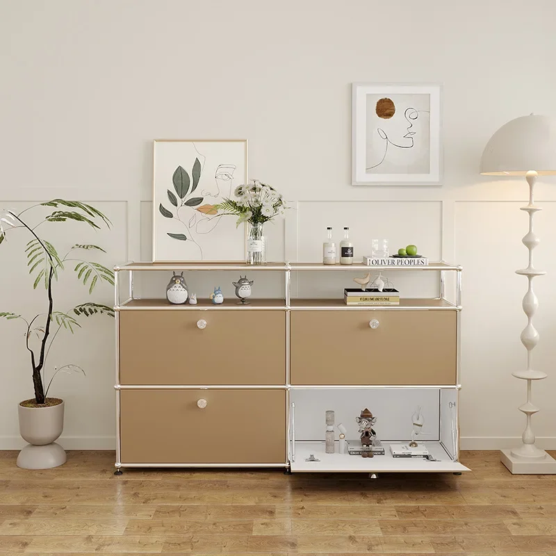 

Modern Customizable Living Room Storage Cabinet Sideboard Bedroom Stainless Steel Metal Framework Wood Storage TV Cabinet