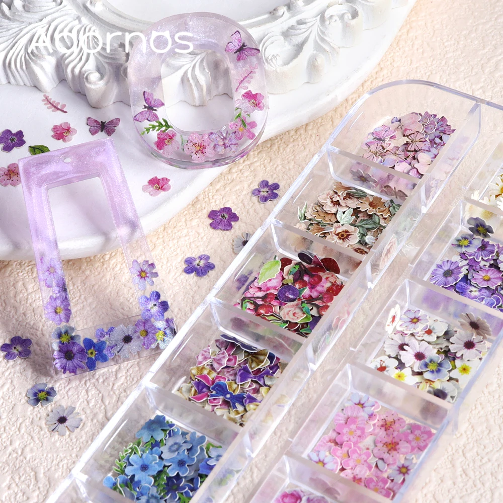 12 شبكة زهرة لب الخشب رقائق راتنجات الايبوكسي ملء الورد القزحية Vetiver زهرة فراشة شكل ورق زينة زهرة Crafts بها بنفسك الحرف #5