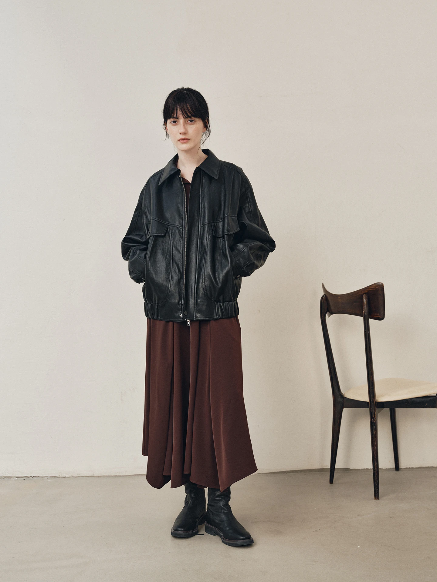 Jaqueta Feminina de Couro Estilo Motociclista Retrô Americana com Lapela, Solta, para Outono, Moda Casual, Mistura de Poliéster