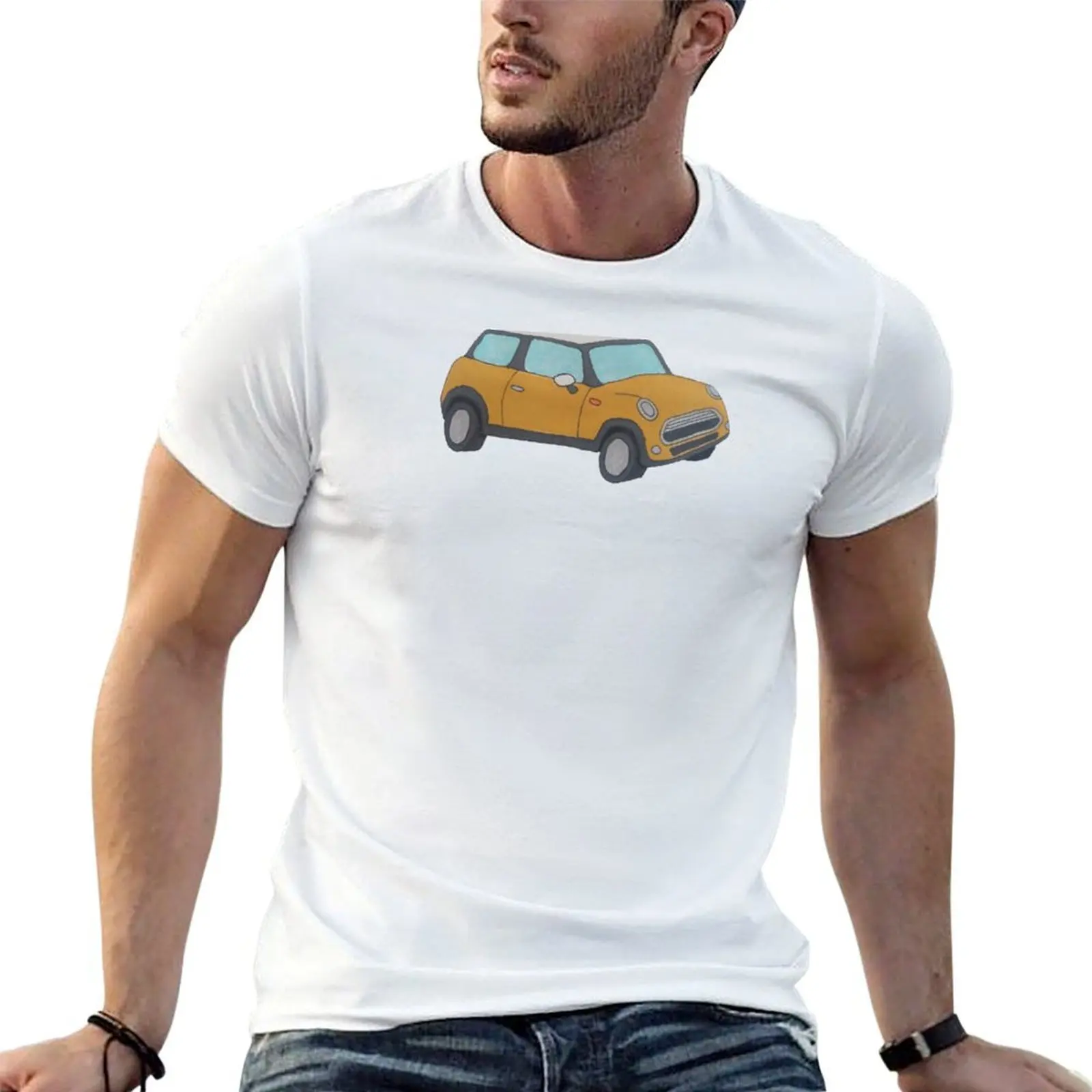 yellow hand drawn cartoon mini cooper T-Shirt t shirt custom print t shirts for man pack cotton T-Shirt