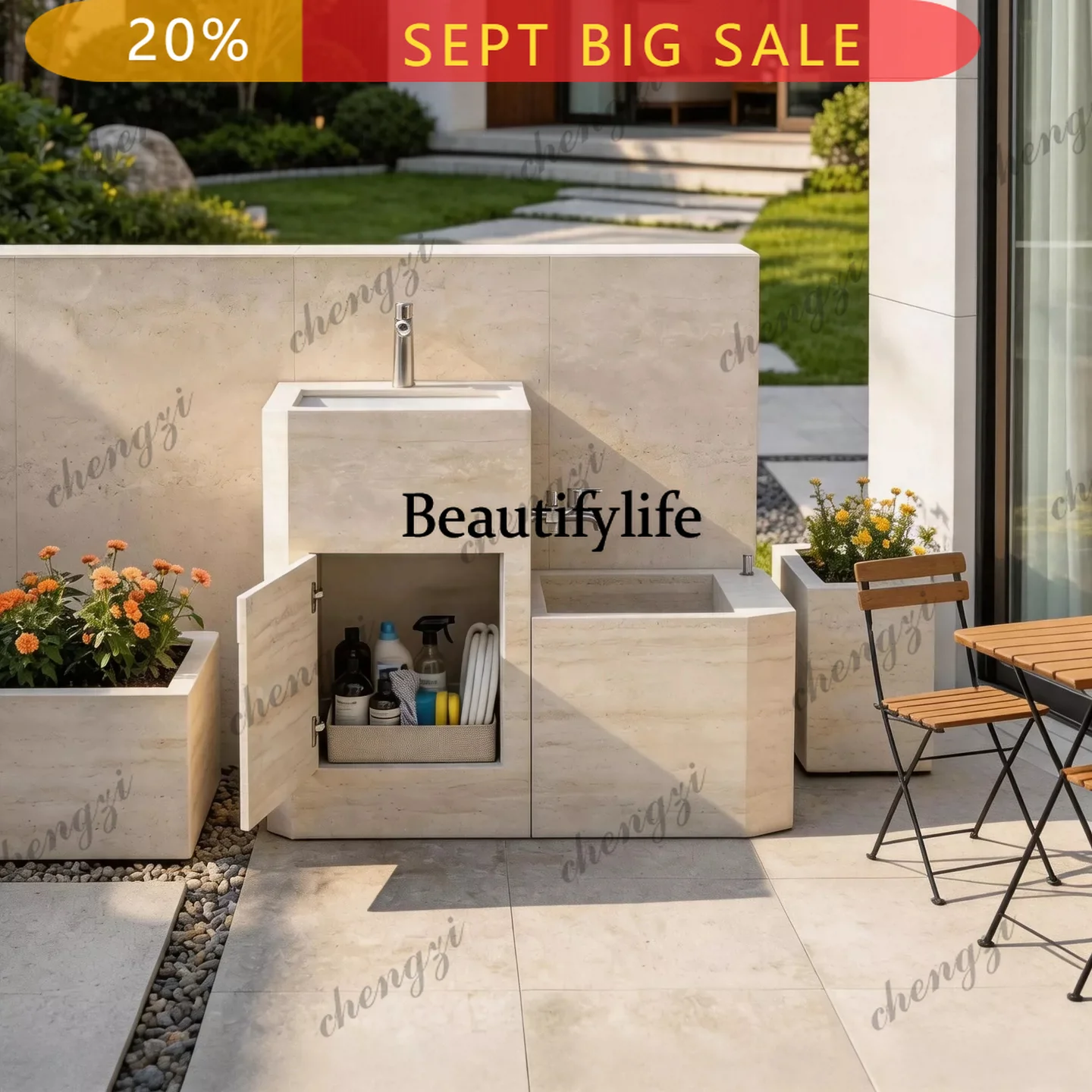 D136 Customized slate outdoor balcony garden courtyard wash basin basin sink outdoor wash basin mop pool combination