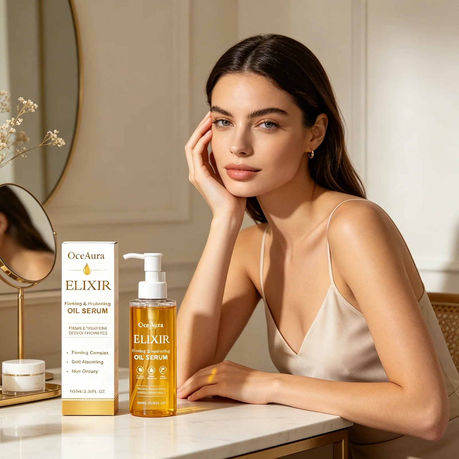 

OceAura Firming Body Oil Serum Moisturizing Skin Elasticity Enhanced Improve Dryness Deep Hydration Soft Smooth Body Massage Oil