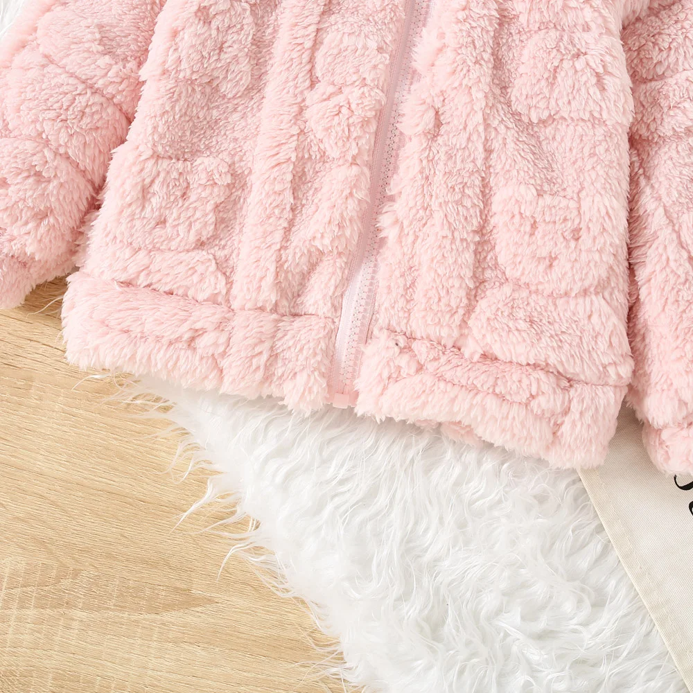 Winter New Pink Long Sleeved Baby Girl Coat, Simple Solid Color Thick Warm Children\'S Clothing (6 Months -3 Years Old)