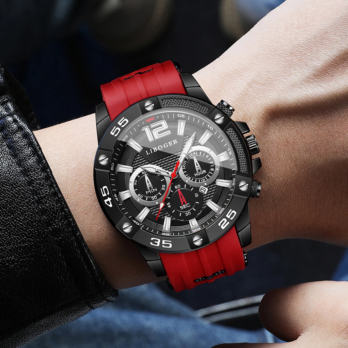 Casual Silicone Band Men Sports Watches Luxury Large Dial Quartz Wristwatch Male Outdoor Wear Relogio Masculino（Without Box）