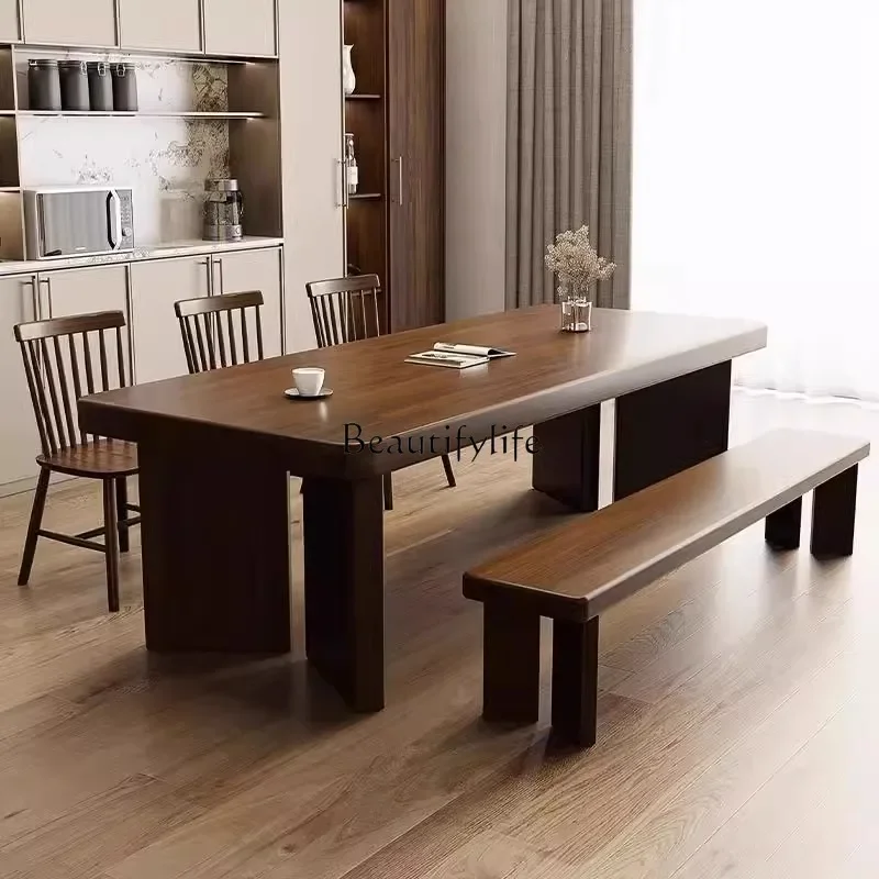 

ld14 Solid Wood Dining Table Small Apartment Rectangular Modern Simple Retro Table Vintage Style