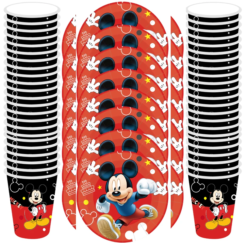 

60pcs/lot Kids Boys Favors Mickey Mouse Theme Cups Dishes Happy Birthday Events Party Baby Shower Plates Decorate Tableware Set