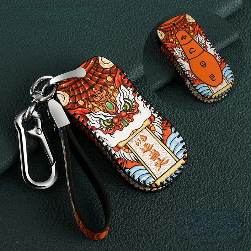 

Leather Car Remote Key Case Cover Keychain for Geely Azkarra Tugella FY11 2019 2020 Atlas Pro New Emgrand GS X6 SUV EC7
