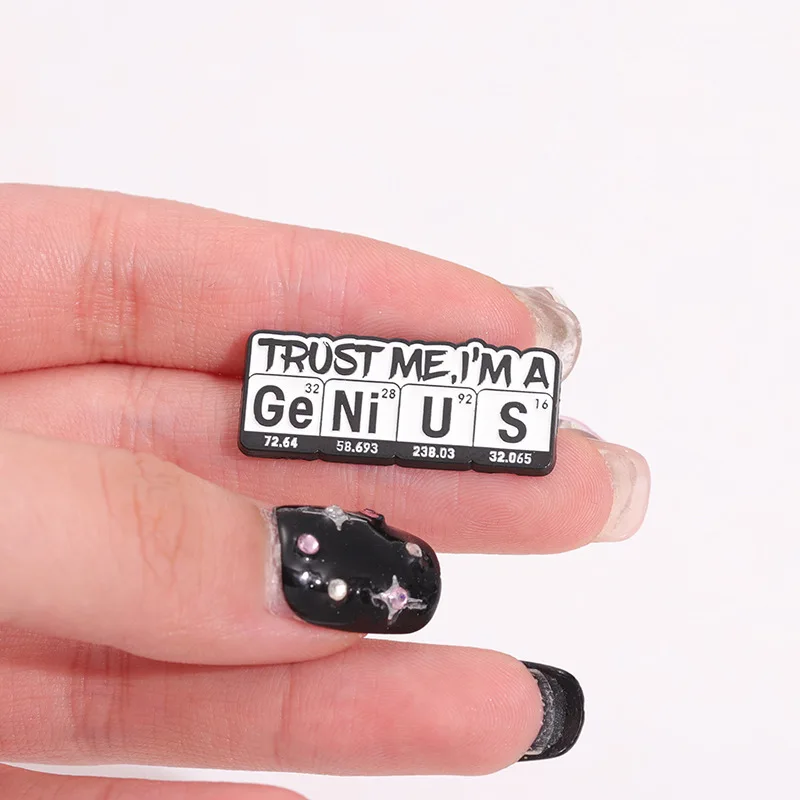 Creative Chemistry Sign Brooch Pins Cute Signs Combine Trust Me I Am A Genius Enamel Lapel Pin Corsage Accessory Jewelry Gift