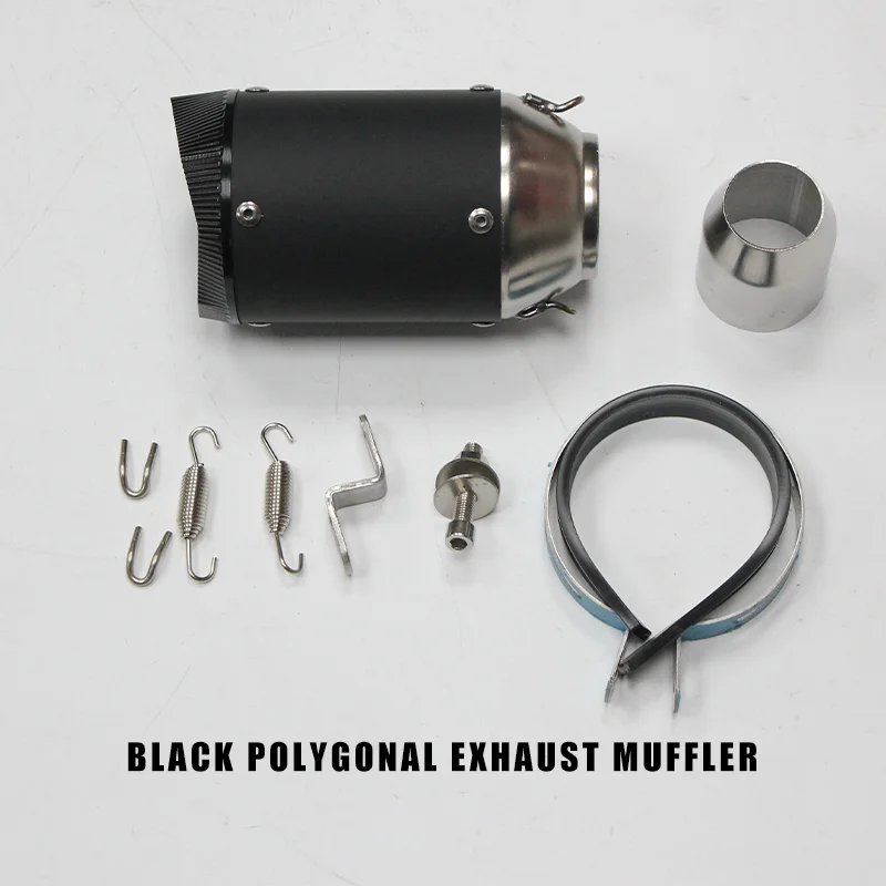 Black 51mm Motorcycle Slip-On Exhaust Muffler with Polygonal Design Racing Deep Tone Performance Upgrade for Motorbikes