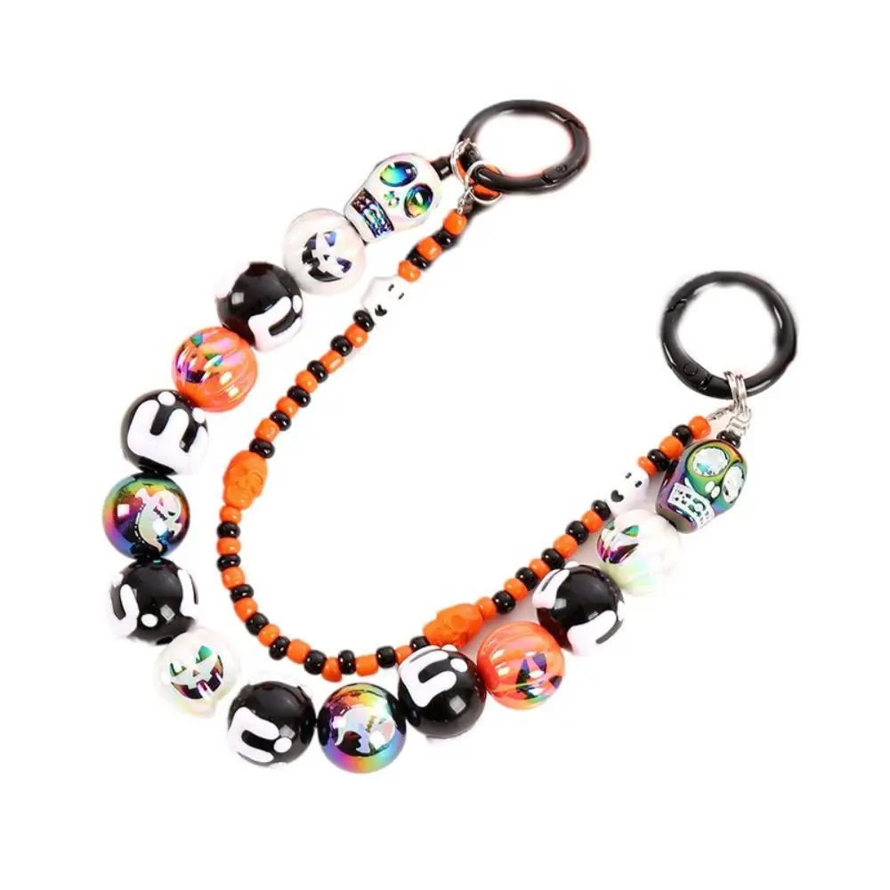 Funny Creative Halloween Phone Lanyard Double Chains Anti-lost Beaded Pendant Acrylic Hand-painted Bag Charm Rope