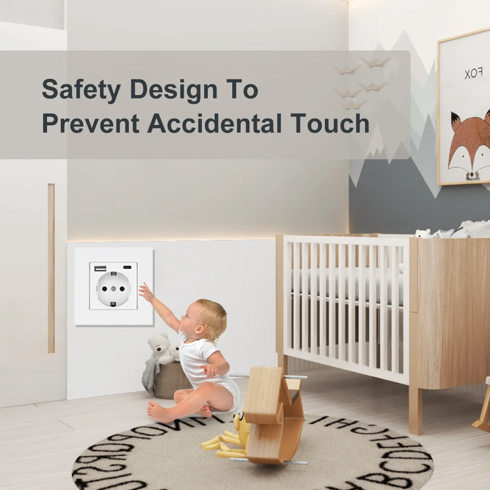 EIOMR EU Power Socket With Type-C Charging For Home 5V 2A Intelligent Charging Port 86*86mm PC Panel USB Wall Socket 16A Outlet