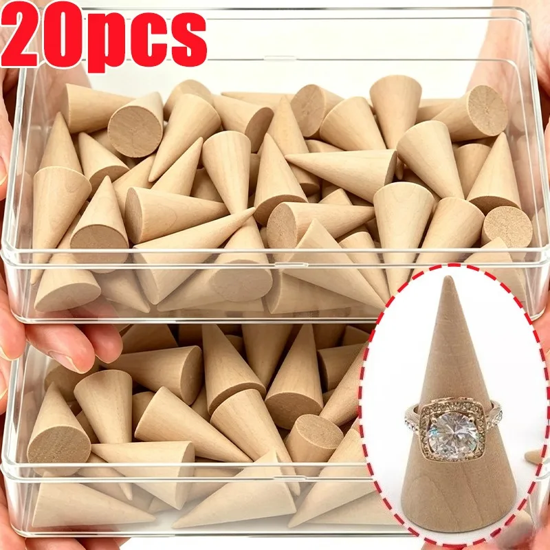 1-20pcs Natural Wood Cone Ring Display Stand Creative Jewelry Storage Rack Bracelet Holder Accessories Display Prop