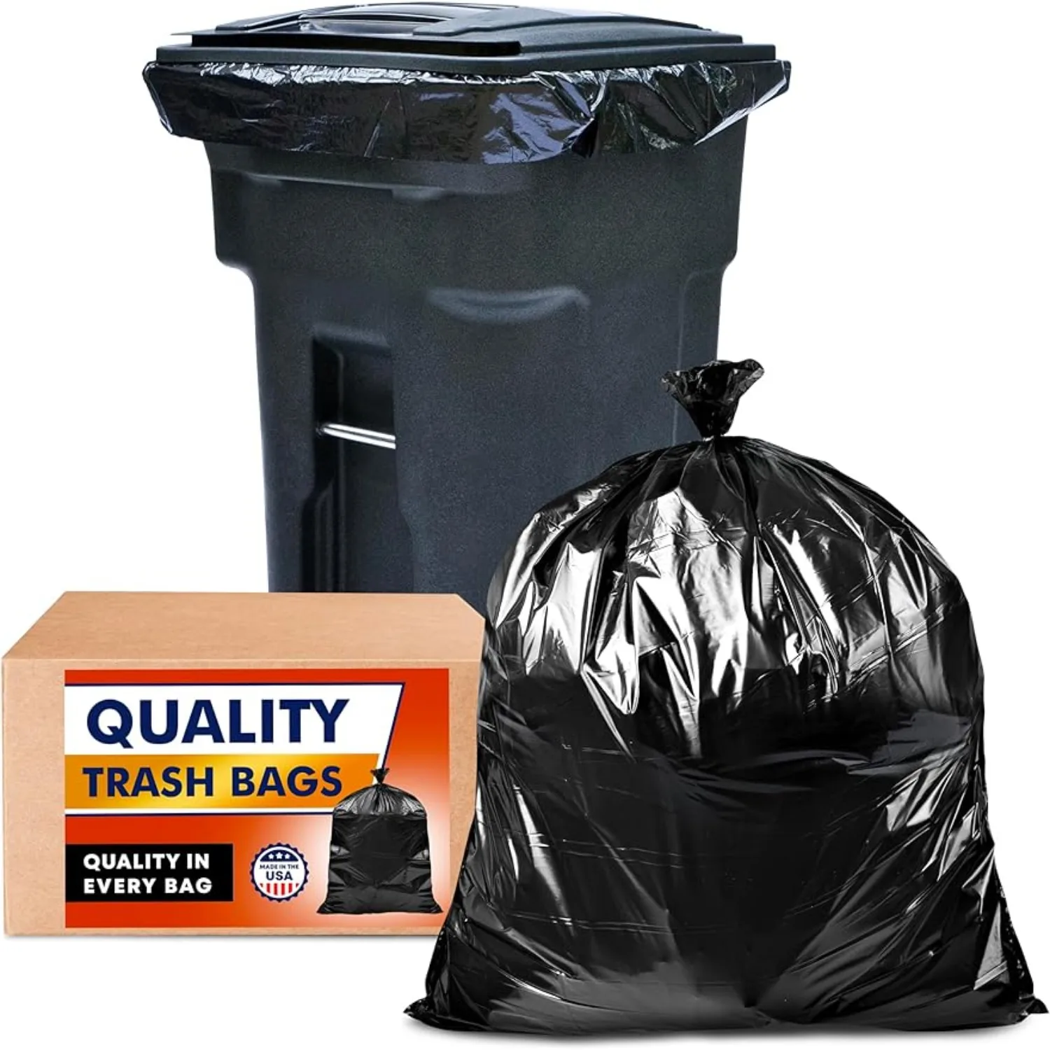 

65 Gallon Trash Bags for Toter, (w/Ties) Extra Large Black Garbage Bags, 50"W x 60"H - 32 Count