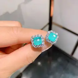 FFGems Brazilian Paraiba emerald Tourmaline silver Earring Created blue stone square for Women Fine Jewelry wholesale Party Gift