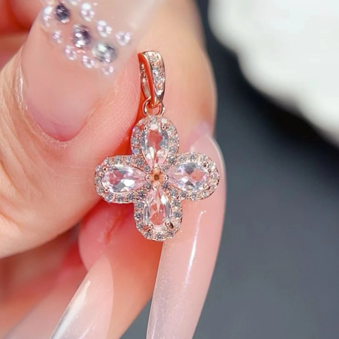 

Genuine 925 Silver Gemstones Pendant 3mm*5mm Natural Morganite Pendant with Certificate18K Gold Plated Silver Morganite Jewelry