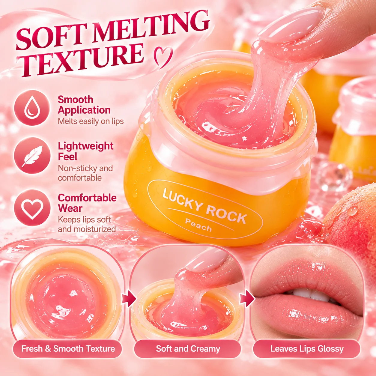 4PCS Peach Lip Mask Moisturizing Lip Balm Glossy Hydrating Lip Care Soft Smooth Lip Treatment for Dry Lips Women