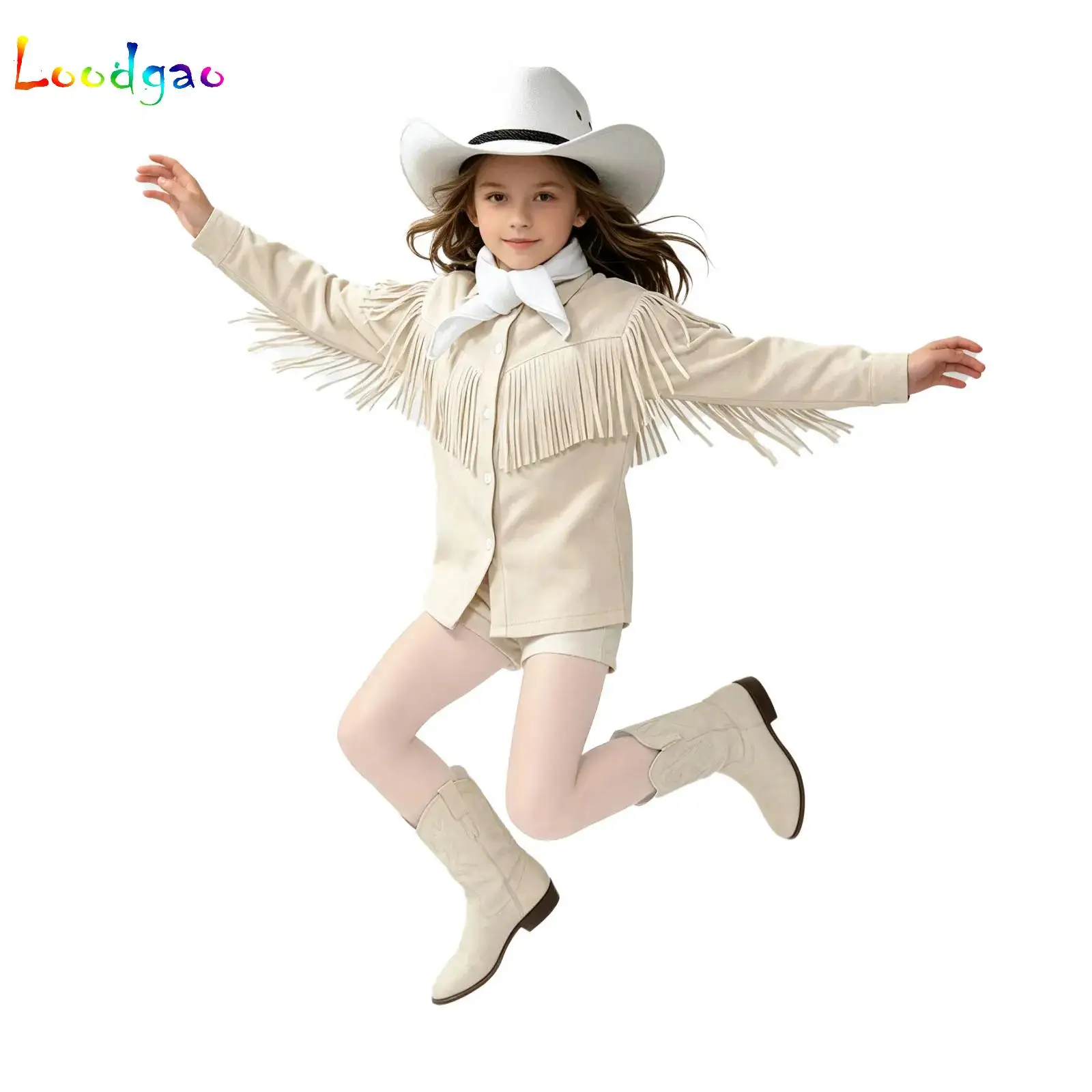 Western Cowgirls Cowboy Outfit For Kids Boy Girls Fashion Vintage Fringed Top Coat with Hat Paisley Bandana Themed Party Wear